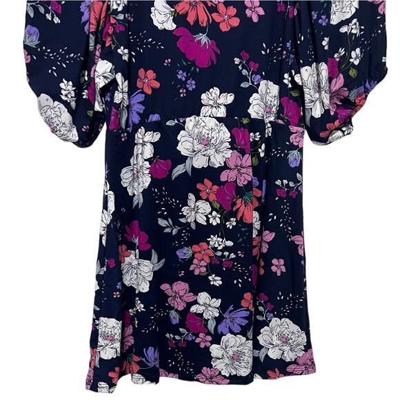 Velvet Torch Womens Small Navy Floral Blouson Sleeve Mini Dress Swiftie Whimsy - Picture 8 of 10